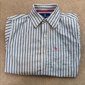 Abercrombie & Fitch Y2K Blue and White Striped Button Down Shirt- Medium